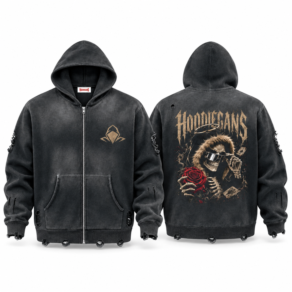 Hoodiegans Unisex Distressed Full Zip Sweater