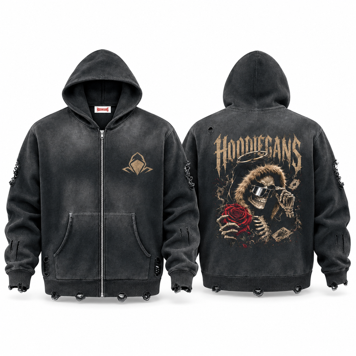 Hoodiegans Unisex Distressed Full Zip Sweater