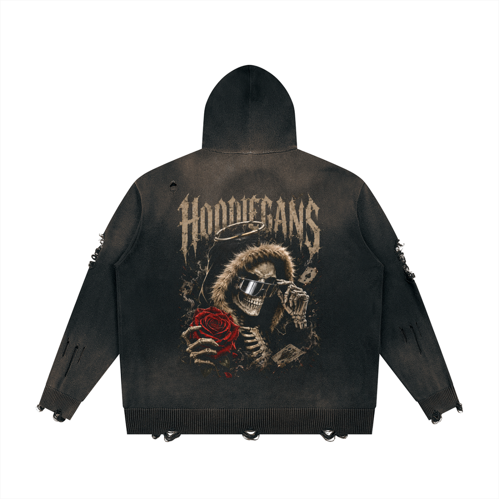 Hoodiegans Unisex Distressed Full Zip Sweater