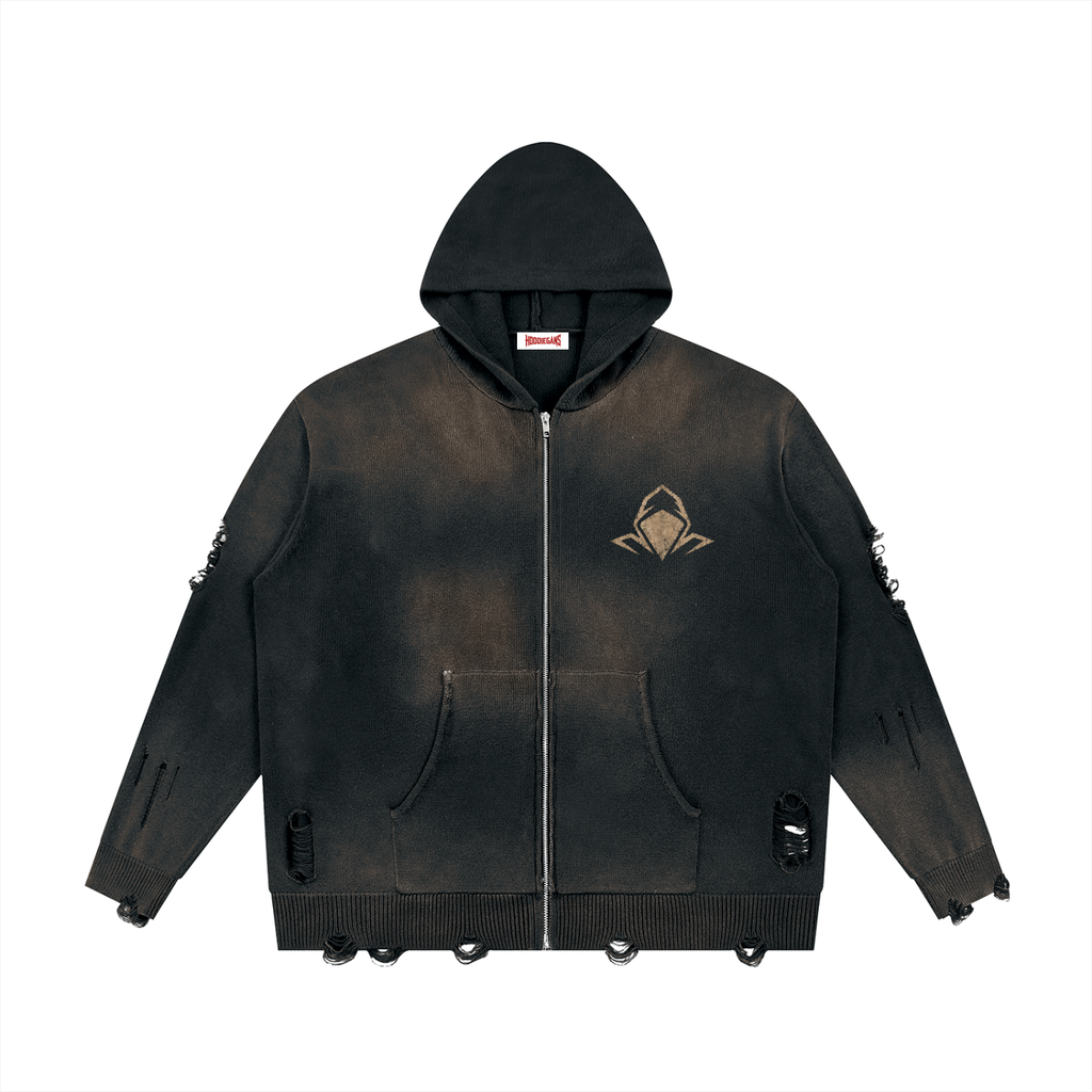 Hoodiegans Unisex Distressed Full Zip Sweater