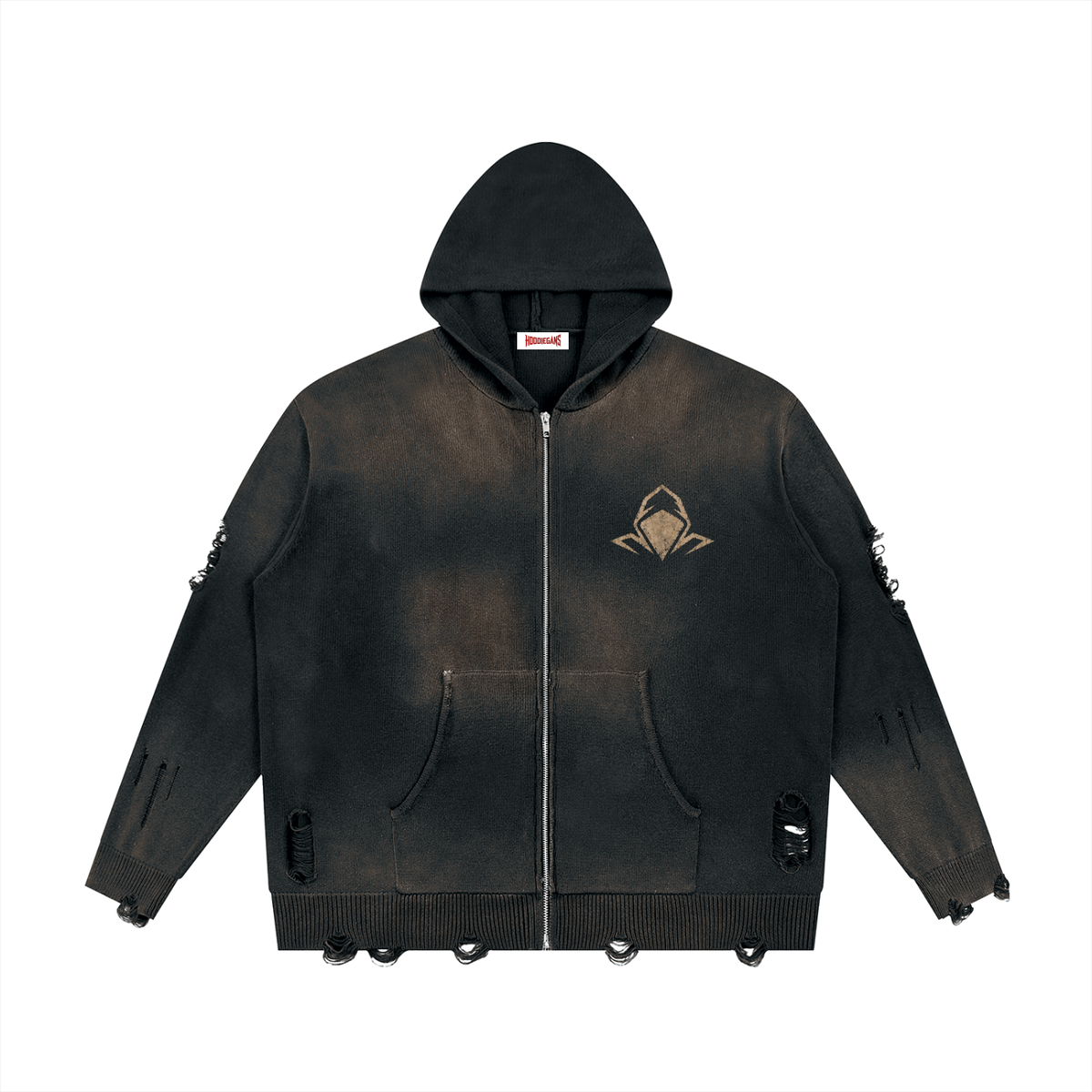 Hoodiegans Unisex Distressed Full Zip Sweater