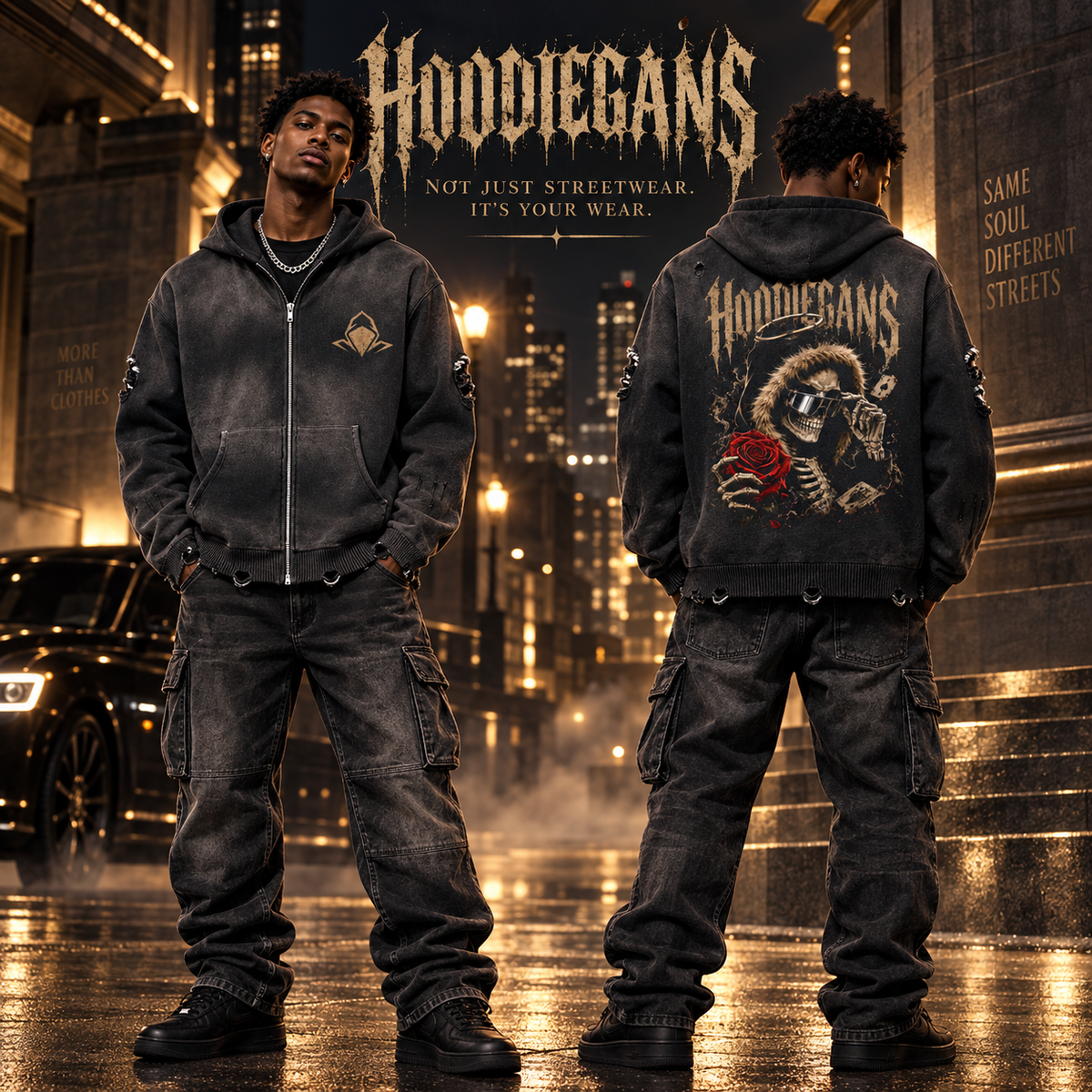 Hoodiegans Unisex Distressed Full Zip Sweater