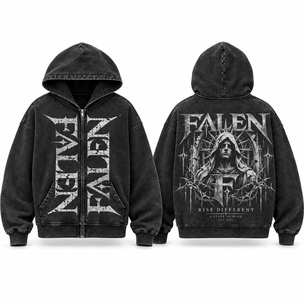 Falen Unisex Snow Wash Full Zip Hoodie