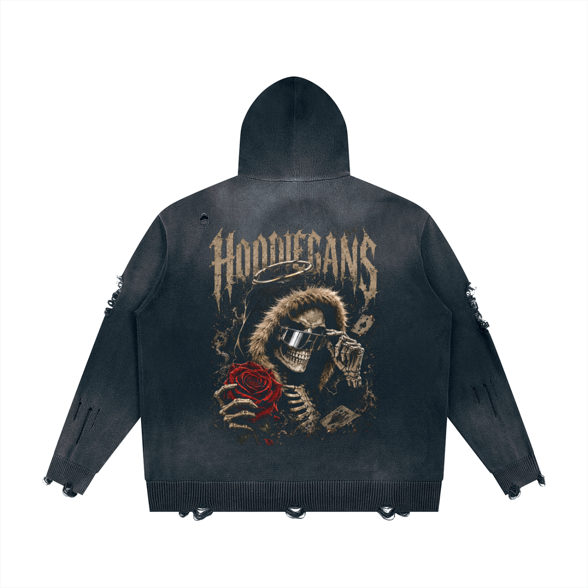 Hoodiegans Unisex Distressed Full Zip Sweater